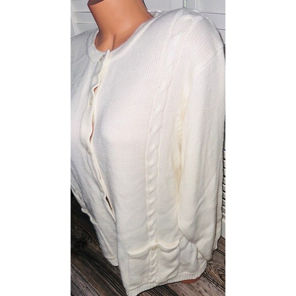 Vtg Cardigan Sweather Women's 1X Cream Buttons Acrylic Classic Elements - Picture 2 of 3